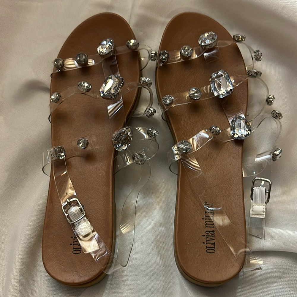 Olivia Miller Women’s Sandals Clear with Gems Size 9